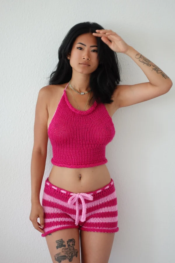 Short rose rayé